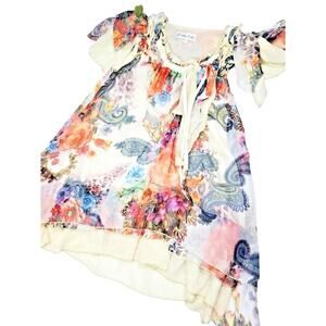 Pretty Angel Gypsy Size S Small Top Floral Lace Fringe Silk Boho Womens Shirt